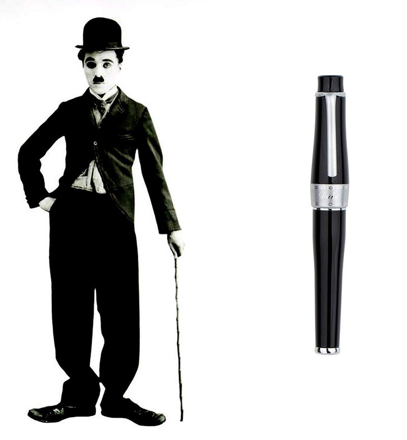 Asvine Duke Charlie Chaplin Fountain Pen Fine Nib, Unique Design Collection Black Heavy Pen with Pouch - Image 3